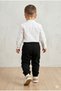 Boy's White Judge Collar Linen Shirt and Black Pocket Cargo Pants 2-Piece Set - Holiday Wear - 6