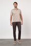 Beige Polo Collar Short Sleeve Pocketless Comfort Fit Cotton T-Shirt 1011260153 - 5