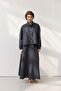 High Collar Gathered Short Jacket Skirt Set Dark Navy Blue