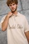 Men's T-Shirt Limited Written Polo Collar Cream Oversize Printed Knitwear - 3