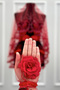 Red Bridal Veil Set, Sparkling Glass Bead Printed, Henna Night Veil Set 6 Pieces - 4