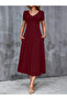 Burgundy Short Sleeve Midi Dress with Pockets - 4