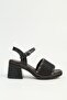 Women's Black Gold Chain Detailed Platform Thick Heeled Stylish Sandals