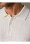 Men's Ecru Hair Knit Patterned Knitwear Polo T-Shirt - 2