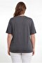 V-Neck Stone Detailed Plus Size T-Shirt Smoked - 4