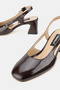 Women's Brown Patent Leather Genuine Natural Leather Thick Heel Open Back Shoes, Size 35-41 - 4