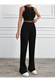 Women's Black Tank Top and Bottom High Waist Elastic Waistband Comfortable Flexible Two-Piece Set - 3