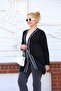 Plus Size Black Cardigan with Sparkling Stripe Detail - 6