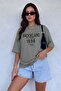 Women's Oversize Casual T-Shirt 1898 Printed Gray - 7