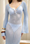 Putra V-Neck Blue Knitwear Long Dress - 7