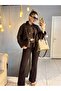 Women's Brown Safari Style Buttoned Jacket Collar Gabardine Denim Spring Jacket - 2