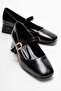 Women's Flat-Toe Piping Heeled Shoes; Black Yanki̇