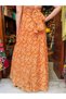 Orange Color Gold Detailed Halter Neck Open Back Silk Dress - 3