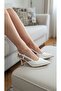 Lisa Women's White Pointed Toe 7 cm Heel Flower Lace Patterned Patent Leather Slingback Shoes - 7