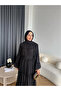 Women's Ruffled Layered Chiffon Dress with Lace Detail - Black - 4