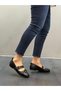 Black Leather Belted Orthopedic Women's Daily Ballet Flats - 3
