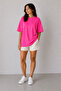 Women's Oversize Basic T-Shirt Set of 2 – Comfortable Fit, Casual Stylish Combination, Combed Cotton Fabric (Fuchsia & Navy Blue Striped) - 2
