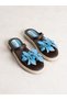 Sorella Blue Genuine Leather Women's Slippers with Floral Detail - 4