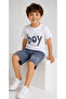 Boys' Top and Bottom Set – Printed White T-Shirt and Grey Shorts 100% Cotton - 4