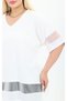 V-Neck Short Sleeve Skirt Collar and Sleeve Sequin Tulle Detailed Casual Flowy Cut Slit Style Blouse - 9