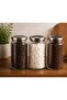3 piece 1300cc metal vacuum lid glass tea sugar coffee storage jar set - 3