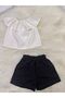 Girl's 2-Piece Set: Madonna Collar White Blouse & Solid Color Shorts - 7
