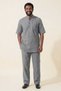 Gray Wide Fit 100% Cotton Muslin Fabric Stand Collar Short Sleeve Men's Hajj Umrah Set Casual Daily Wear