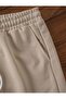 White T-Shirt with White Print Detail and Beige Shorts Top and Bottom Set - 3