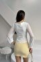 Ecru Rose Appliqué V-Neck Blouse with Transparent Sleeves - 7