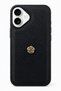 iPhone 17 Compatible Leather Textured Phone Case with Gold Rose Detail