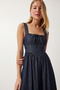 Corset Look Summer Tencel Dress Lub0337 Dark Blue - 4