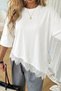 Women's Lace T-Shirt Brown Cotton Lace Detailed Relaxed Fit Asymmetrical Women's Blouse - 4