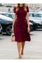 Women's Short Sleeve Crew Neck Midi Imported Crepe Dress with Pocket Detail - 6