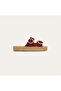 Women's Burgundy Double-Strapped Leather Slippers - 2