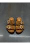 Elva Tan Suede Leather Buckle Women's Daily Slippers - 3
