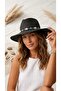 Handcrafted Blue Starfish and Seashell Embroidered Internal Adjustable Summer Beach Black Straw Hat Premium Uv Wide Brim