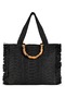 Women's Straw Tassel Bamboo Handle Black Women's Shoulder Bag - 7