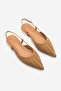 Women's Pointed Toe Hand Knitted Gold Metal Heel Open Back Strap Ballerinas Retas Taba - 6