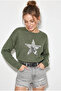 Women's Green Star Patterned Sequin Detailed Mercerized Knitwear Blouse Tk261060 60286232