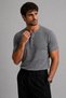 Men's Gray Henley Collar Short Sleeve Premium Cotton Ribbed T-Shirt - 2