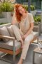 V-Neck Long Comfortable Cotton Pajama Set 41662 Khaki - 3