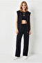 Women's Black Modal Wide Leg Sweatpants with Pockets Eşf-00000087 - 3