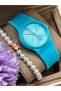 Blue Silicone Cord in Stylish Gift Box, Pool and Sea Suitable 10 Bar Women's Wristwatch + Bracelet - 4