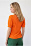 Women's Orange U-Neck Short Sleeve Textured Blouse Blz-19003341 - 5