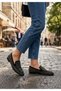Women's Black Suede Silver Stone Mary Jane Ballerinas - Stone Printed Square Shape Shoes
