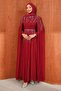Burgundy Shoulder Cape and Stone Embellished Evening Dress - 3