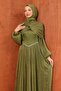 Khaki Shoulder Detailed Ruffled Skirt Evening Dress - 2