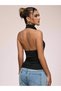 Black Draped Collar Ruffled Black Blouse - 2