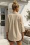 Beige Shirt Collar 3/4 Sleeve Buttoned Pocket Embroidered Casual Cotton Woven Shirt 73 60 - 6