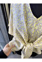Leopard Patterned Front Tie Crop Blouse Shirt with Elastic Waist - 6